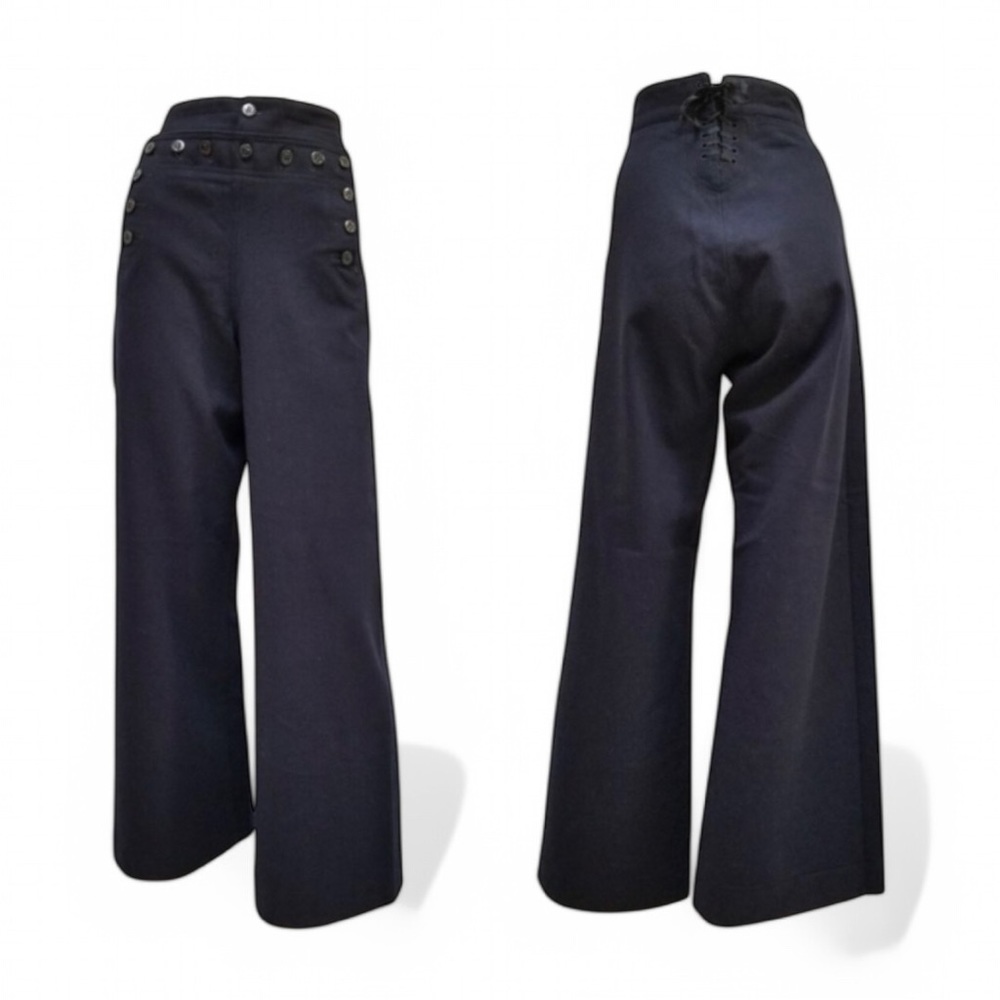 Vintage Wool Naval Sailor Wide-Leg Buttoned Pants